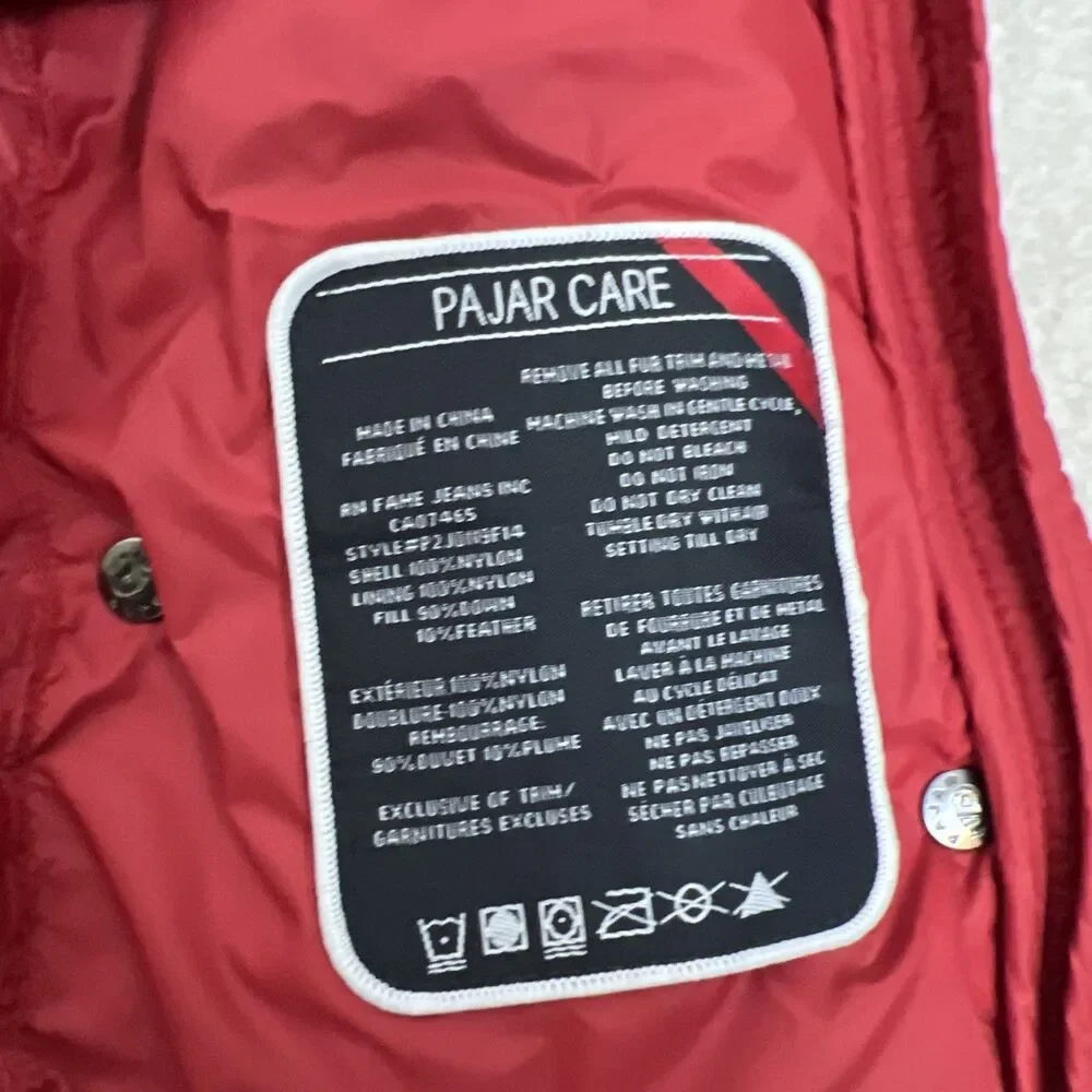 Women’s PAJAR Red Winter Puffer Jacket Duck Down Filled Hooded Small Canada Read